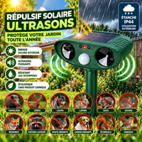 Répulsif Solaire à Ultrasons pour Jardin – Détecteur de Mouvement 110° avec Flash LED