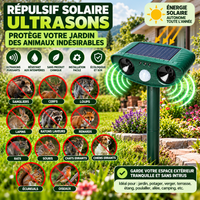 Répulsif Solaire à Ultrasons pour Jardin – Détecteur de Mouvement 110° avec Flash LED