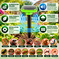 Répulsif Solaire à Ultrasons et Vibrations pour Taupes, Rongeurs et Serpents – Piquet Anti-Nuisibles IP66