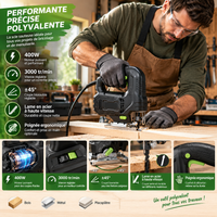 Scie sauteuse électrique 400 W – 3000 tr/min, coupe ±45°, bois