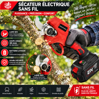 Sécateur électrique sans fil 30 mm, lame SK5, moteur sans balais, batterie 21 V