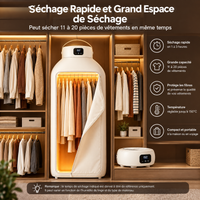 Sèche-linge Portable – Séchage Rapide, Grande Capacité 20 Vêtements, Minuterie Programmable et Fonctionnement Silencieux
