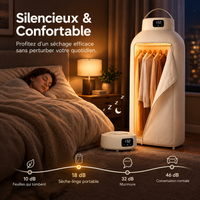 Sèche-linge Portable – Séchage Rapide, Grande Capacité 20 Vêtements, Minuterie Programmable et Fonctionnement Silencieux