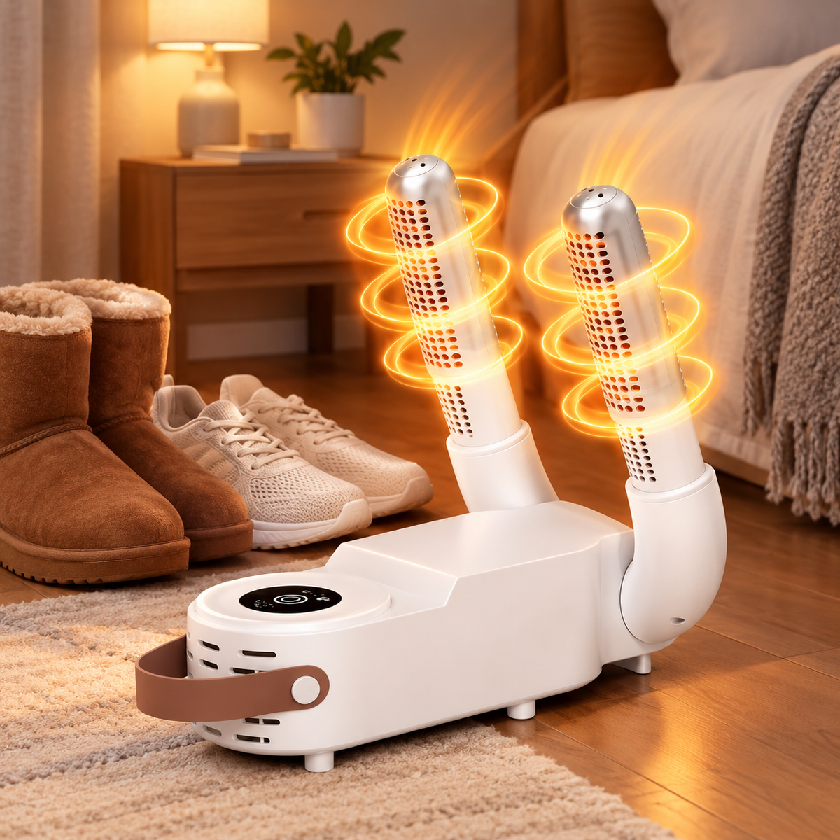 Sèche-Chaussures Électrique Pliable 130W avec Écran Tactile, Air Chaud 360°, Minuterie 180 min et Chauffage PTC