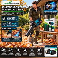 Souffleur Aspirateur Sans Fil 2 en 1 – Moteur Sans Balais pour Feuilles, Poussière et Débris