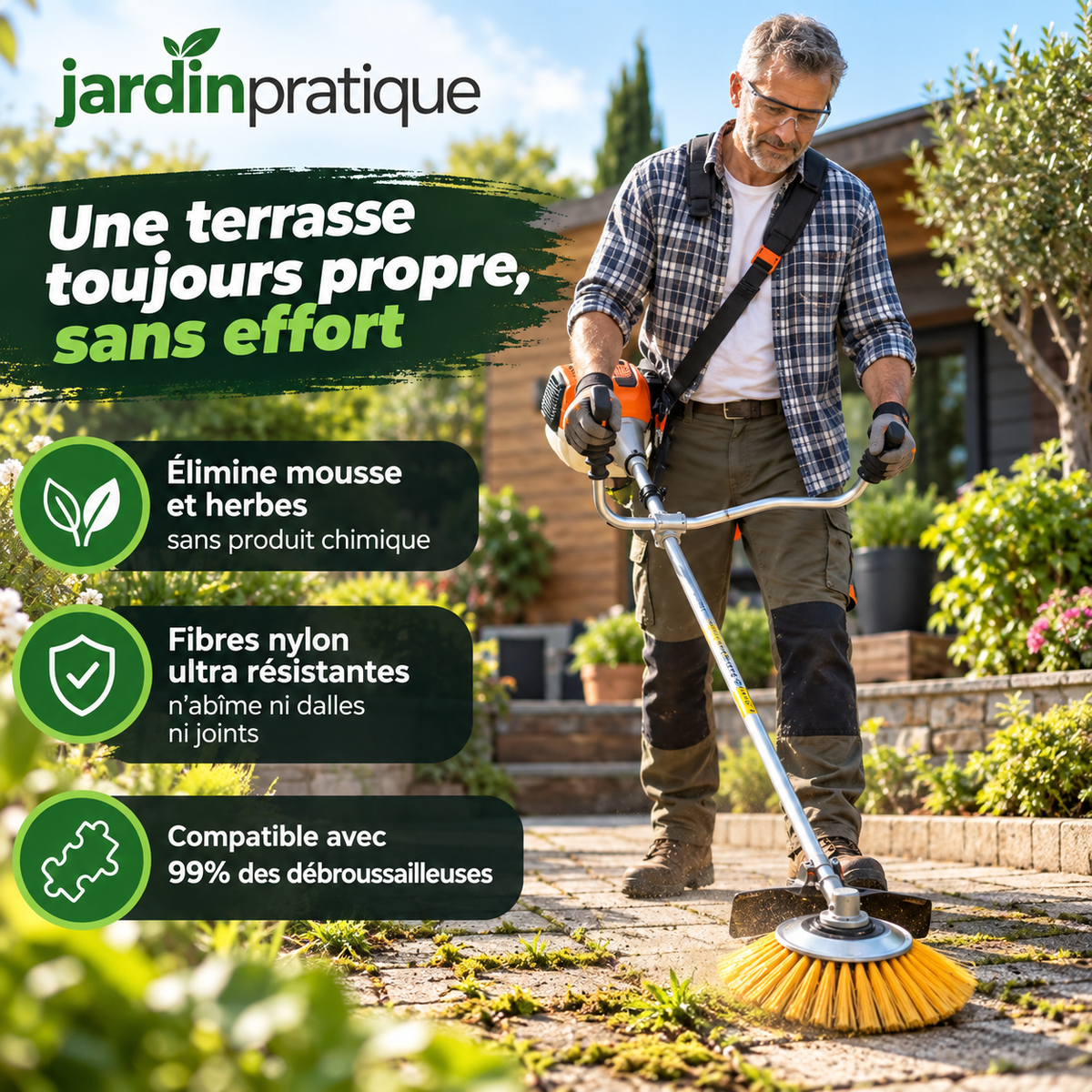 Brosse en Nylon pour Débroussailleuse – Nettoyage des Joints, Pavés et Bordures