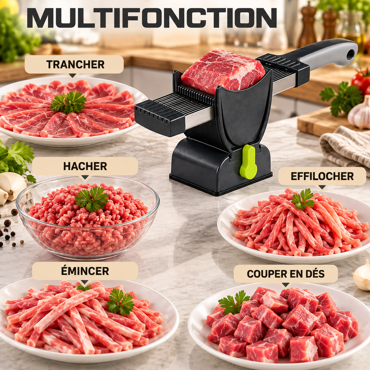 Trancheuse Manuelle en Acier Inoxydable – Coupe 2 et 4 mm – Viande & Aliments – Multifonctions