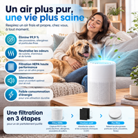 Mini Purificateur d’Air avec Filtre HEPA H13, Charbon Actif, Désodorisation, USB-C 5 V