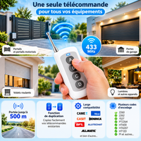 Télécommande Duplicateur 433 MHz 4 Boutons pour Portail, Garage et Volet Roulant