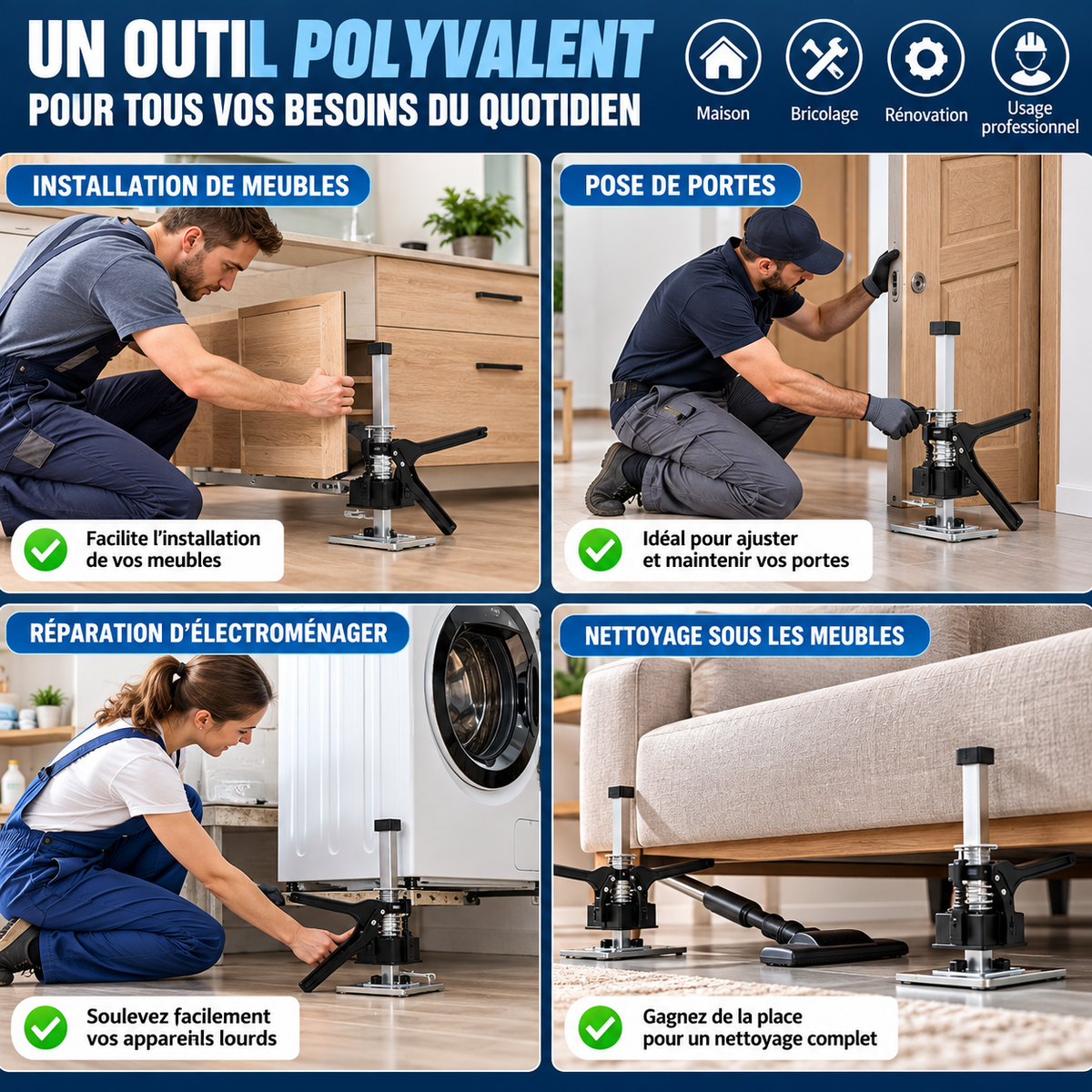 Cric à Bras de Levage 240 kg – Réglable 23 cm, Acier Renforcé & Base Antidérapante