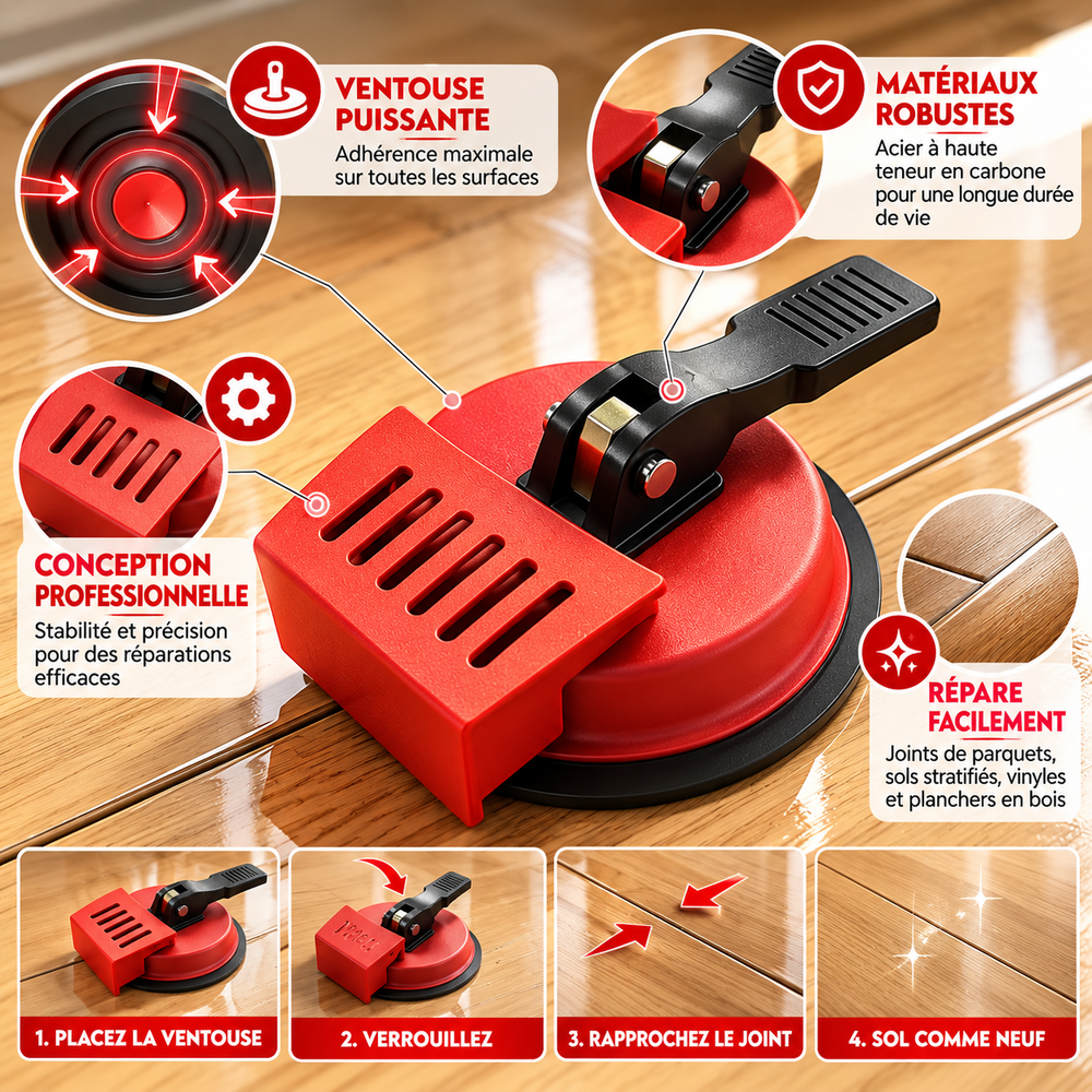 Outil de Réparation pour Parquet Stratifié avec Ventouse – Rapproche Joints et Lames de Sol