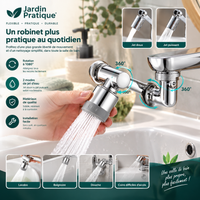 Extension de Robinet Pivotante 360° – Douchette 2 Jets pour Évier, Adaptateur Robinet Orientable